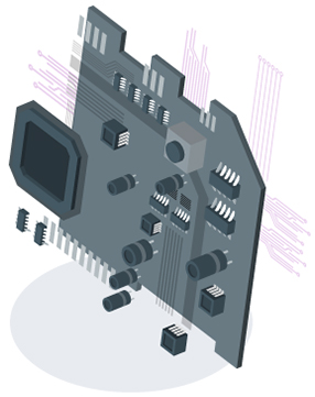 A printed circuit board and its components.