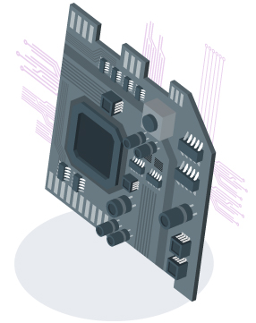 A printed circuit board and its components.