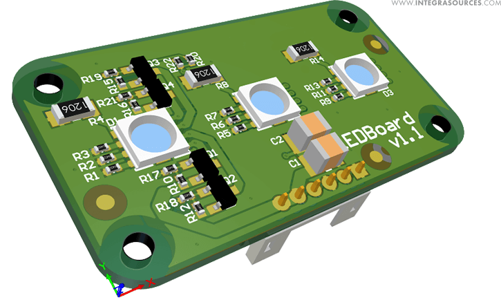 A 3D model of an LED PCB made in Altium Designer