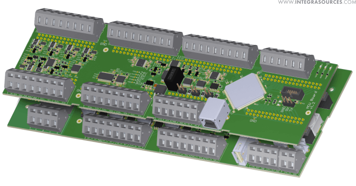 The controller comprises two separate boards that are connected by pin connectors. 