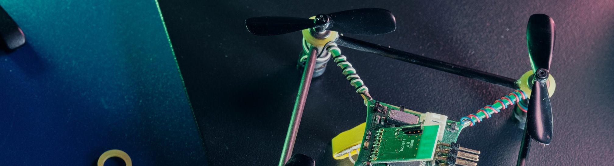 A small drone that can be controlled over a wireless gamepad developed by Integra Sources