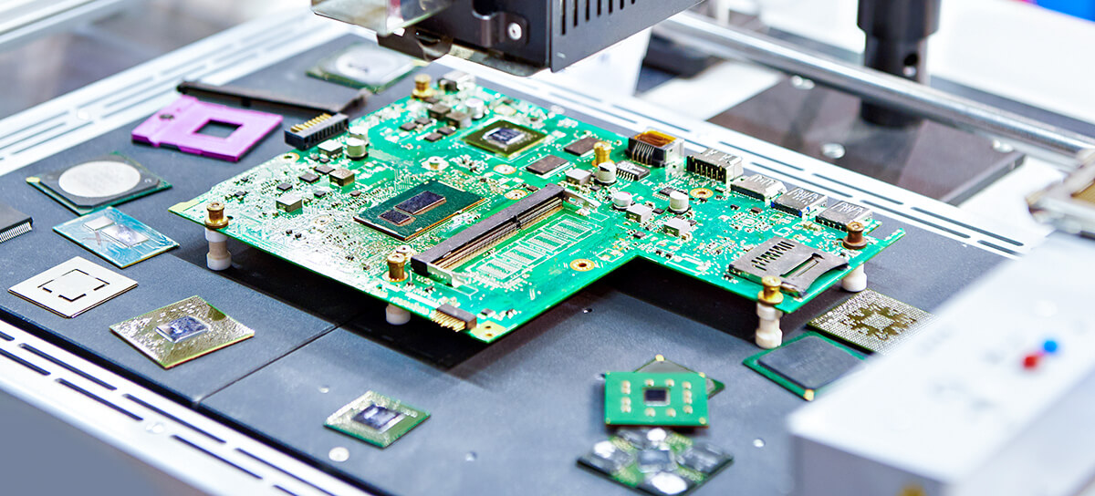 Electronics are being manufactured at a factory.