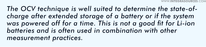 The open circuit voltage method is suitable for determining the initial SOC battery characteristic, and it doesn't fit lithium batteries, which have a fairly flat discharge curve.