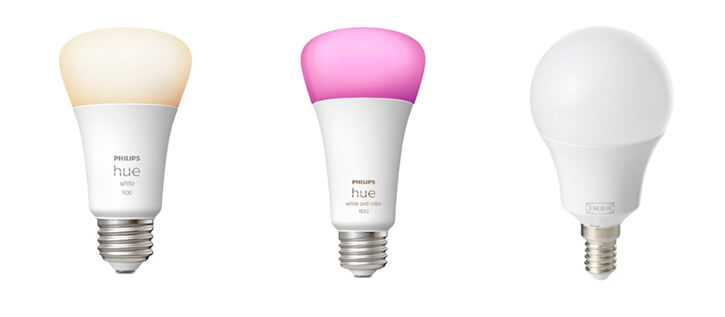 Philips Hue and TRÅDFRI smart bulbs.