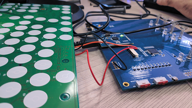 An alpha prototype of a capacitive keyboard built with a development kit.