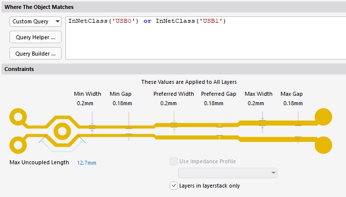 Aligning rules for differential pairs layout