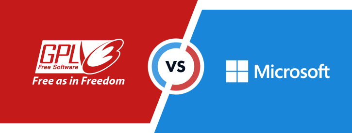 The logos of General Public License and Microsoft.