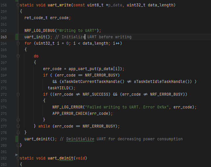 Piece of firmware code that disables the UART to decrease the microcontroller’s power consumption.
