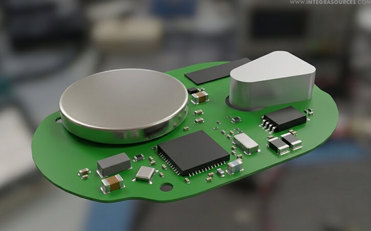 The first version of the PCB for the continuous glucose monitoring system designed by Integra Sources