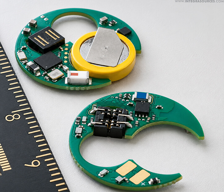 The second version of the PCB for the continuous glucose monitoring system designed by Integra Sources