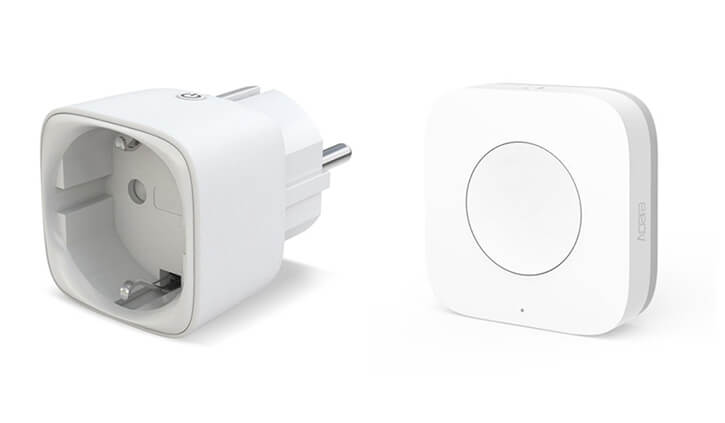 A collage of an Innr smart plug and an Aqara smart switch.