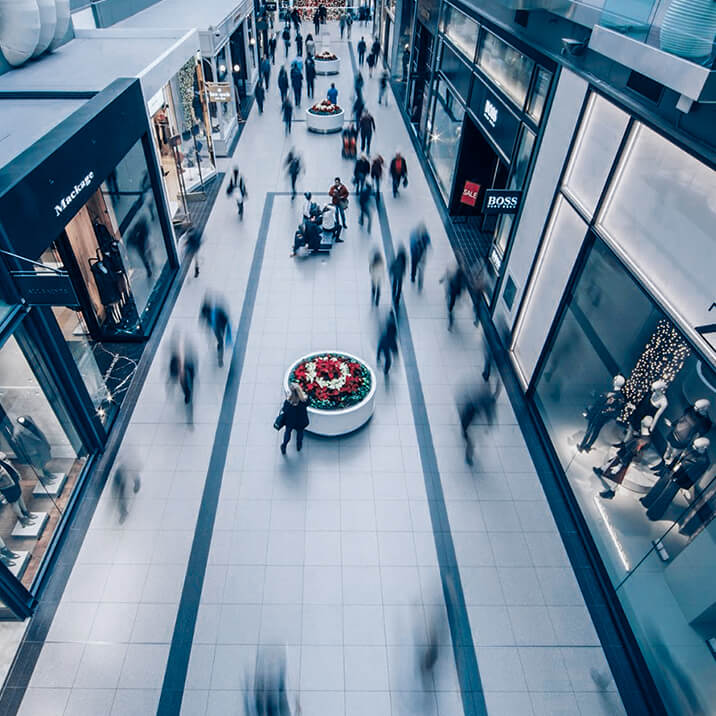 The view over the shops in a mall.